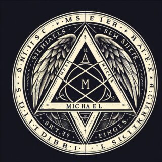 Triangolo aureo contenente un pentacolo centrale, simbolo arcangelico di Michele, emblema di equilibrio, difesa divina e luce interiore.